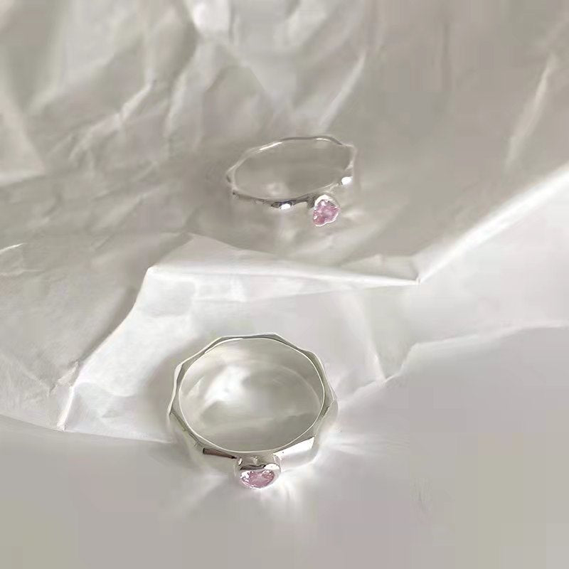 Korea 925 Silver Pink Zircon Love Rough Ring