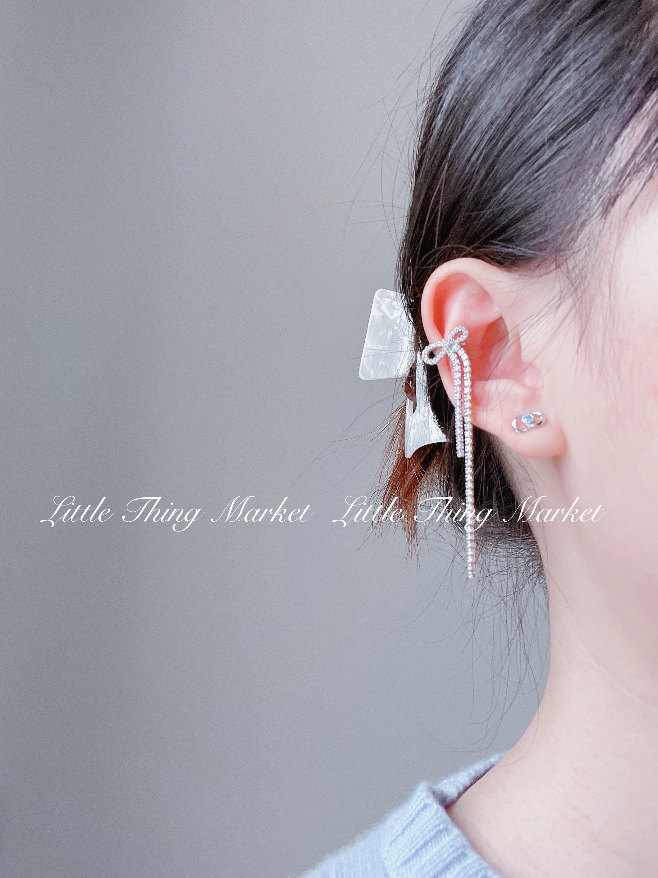 Zircon Ribbon Dropped Ear Clip/ Single