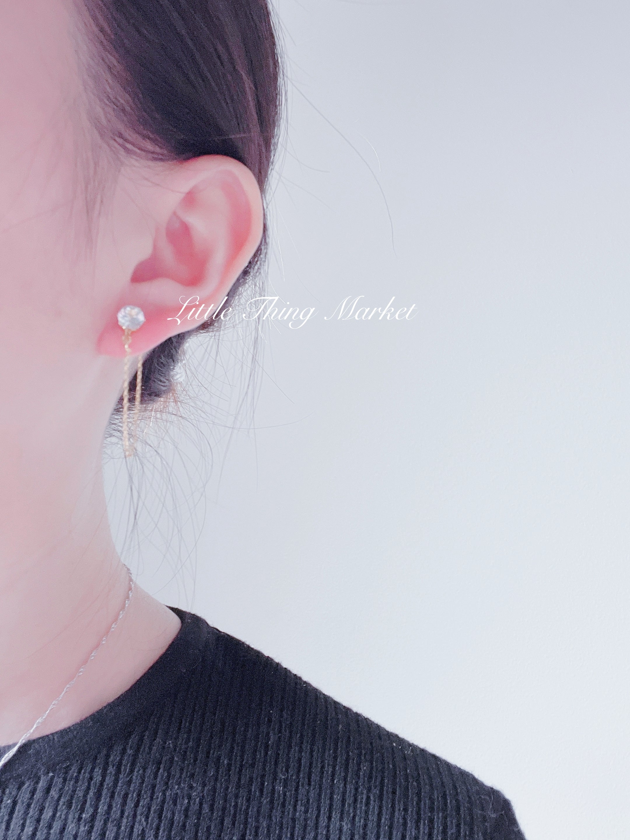 Single Zircon Chain Earring/ Pair