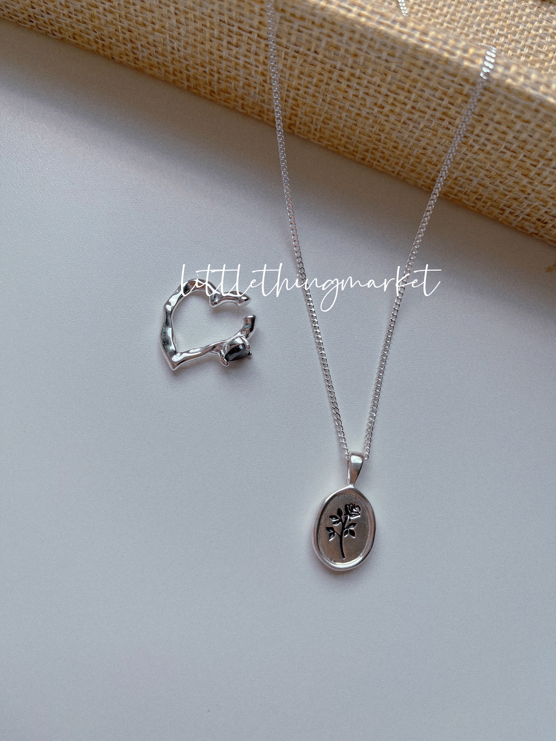 925 Silver Rose Tag Necklace