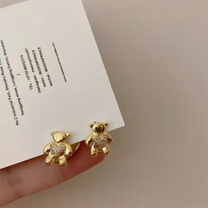 Korea Bear Zircon Metal Ear studs/ Pair