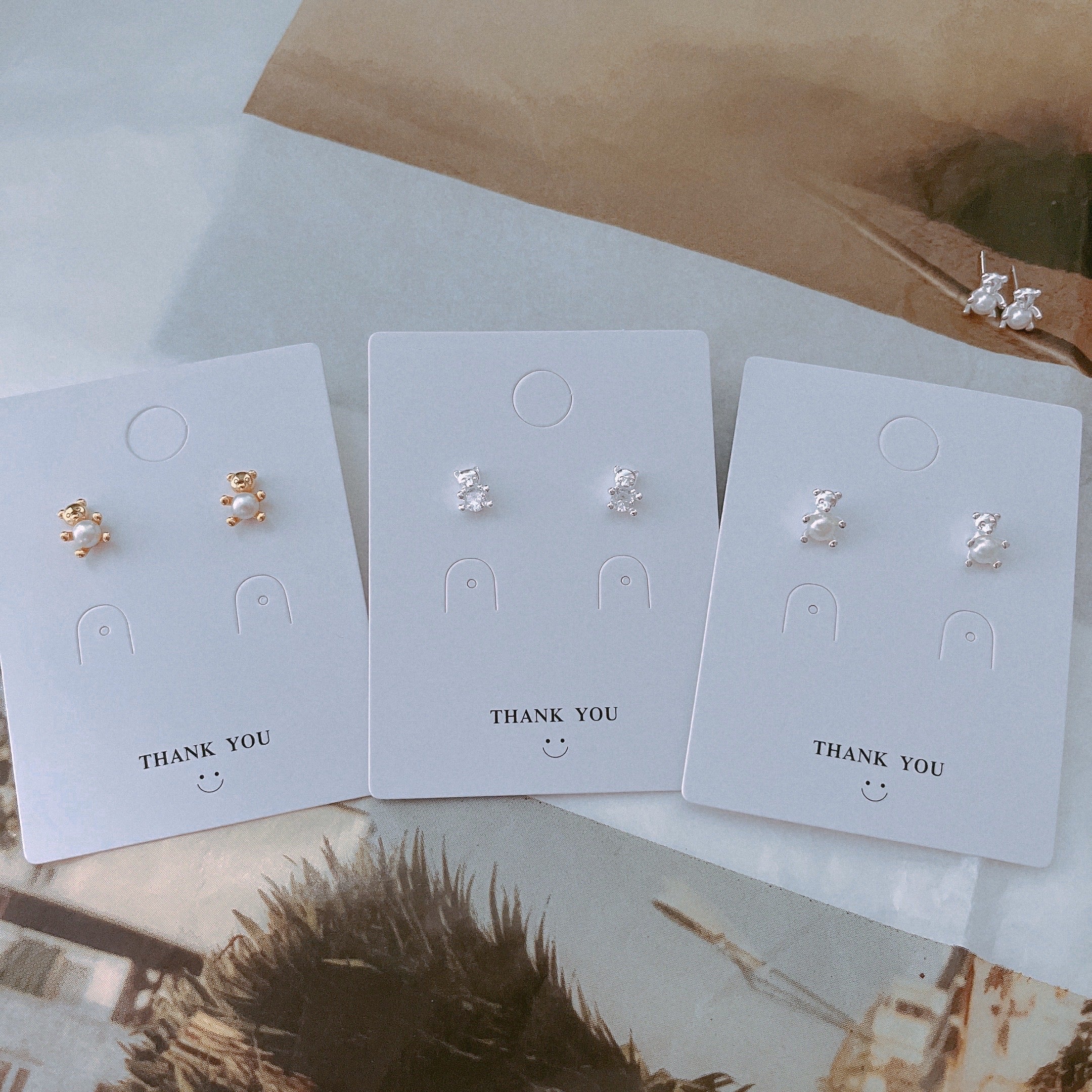 S925 Bear Family Ear Studs/ Pair