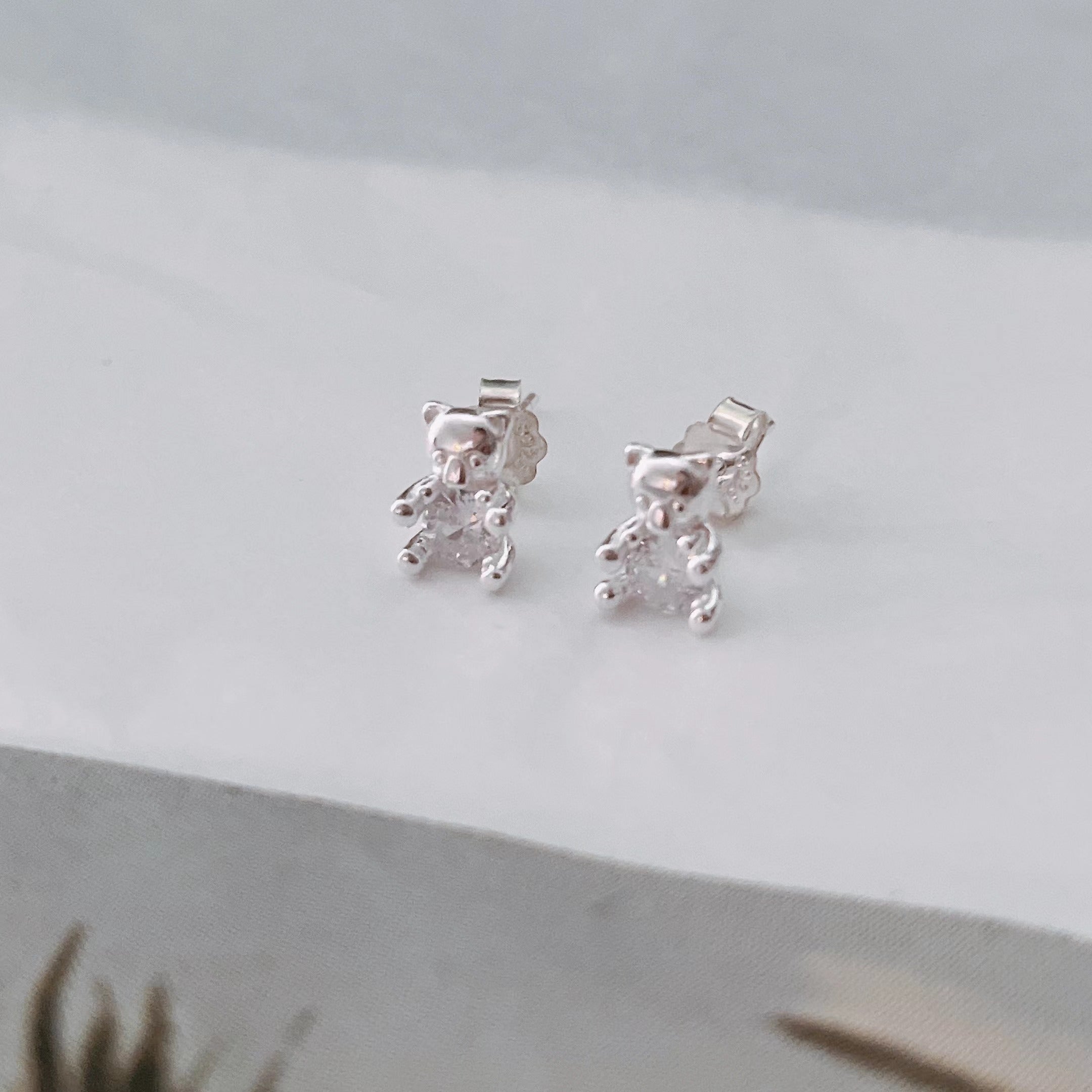 S925 Bear Family Ear Studs/ Pair