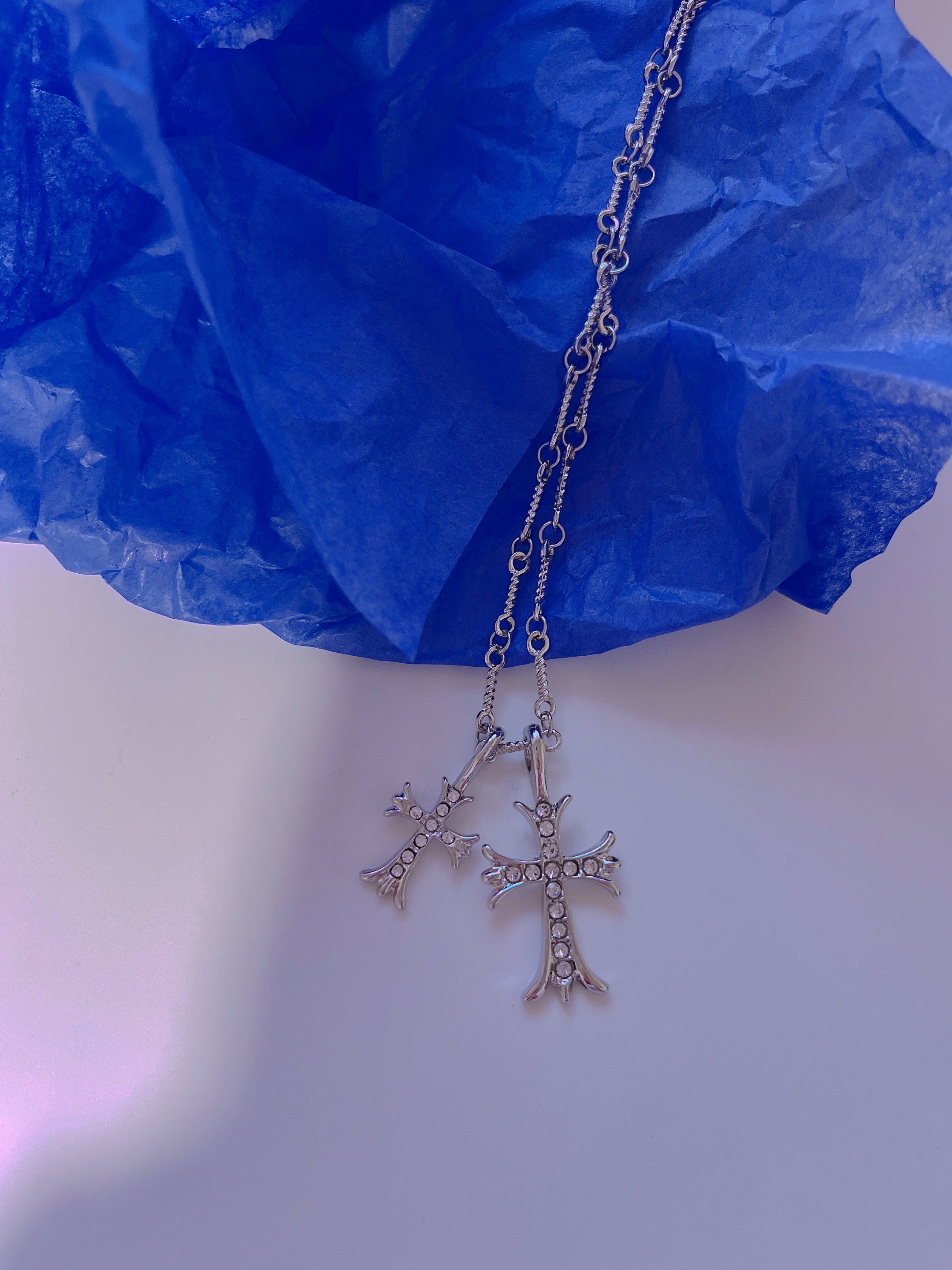 Zircon Double Cross Necklace