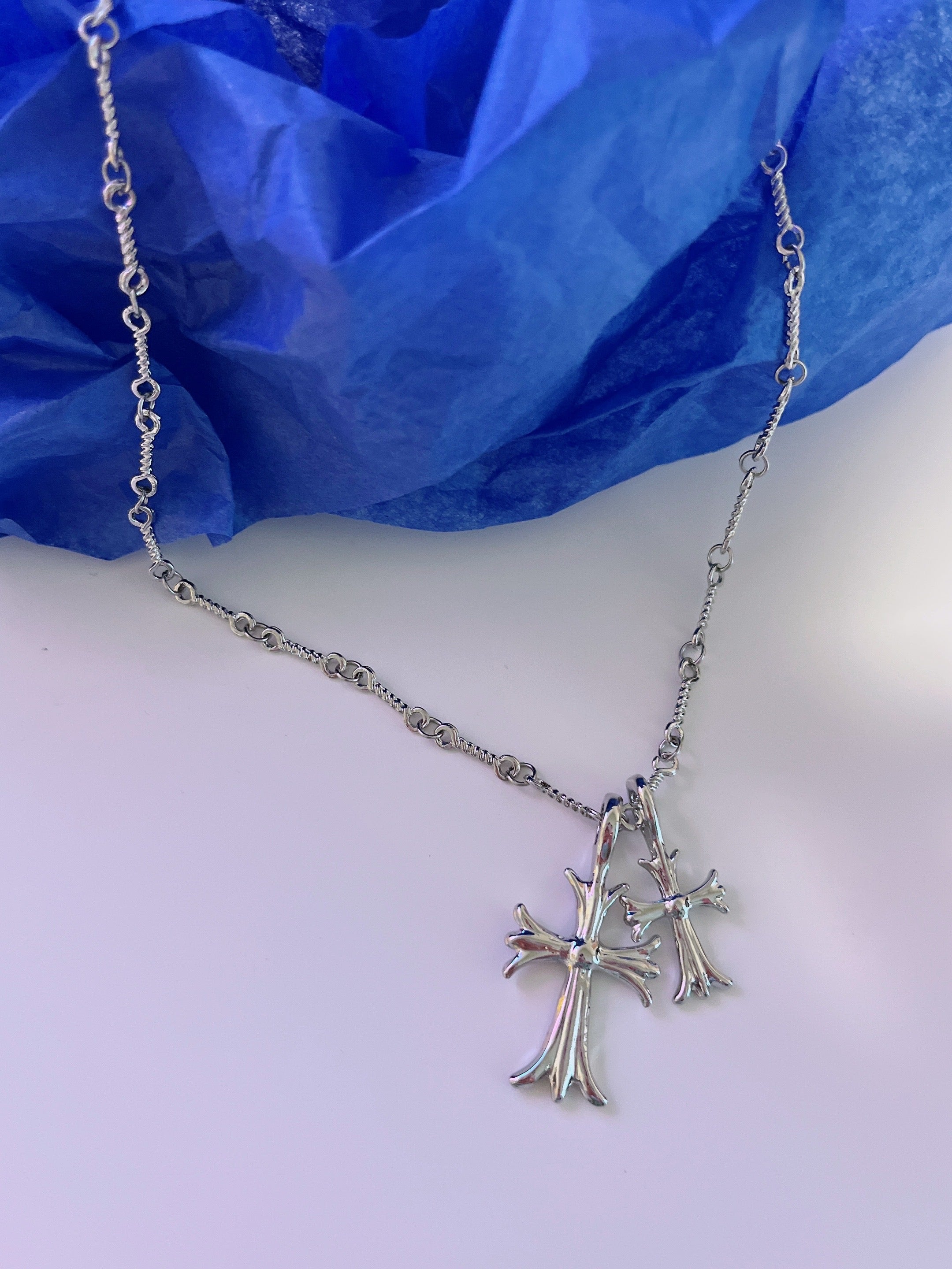 Zircon Double Cross Necklace