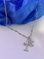 Load image into Gallery viewer, Zircon Double Cross Necklace
