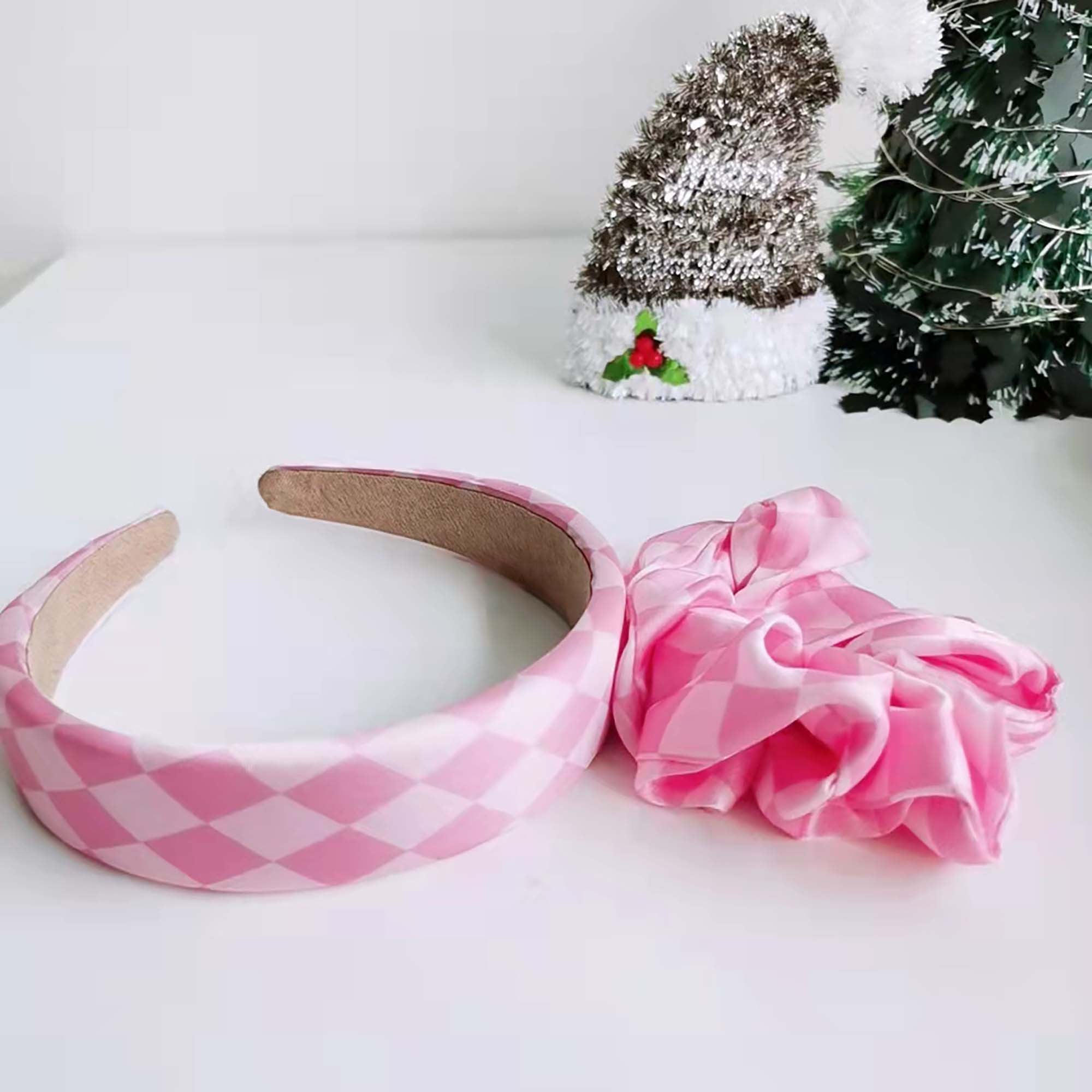 Chess Style Satin Hair Band & Hair Ties Set