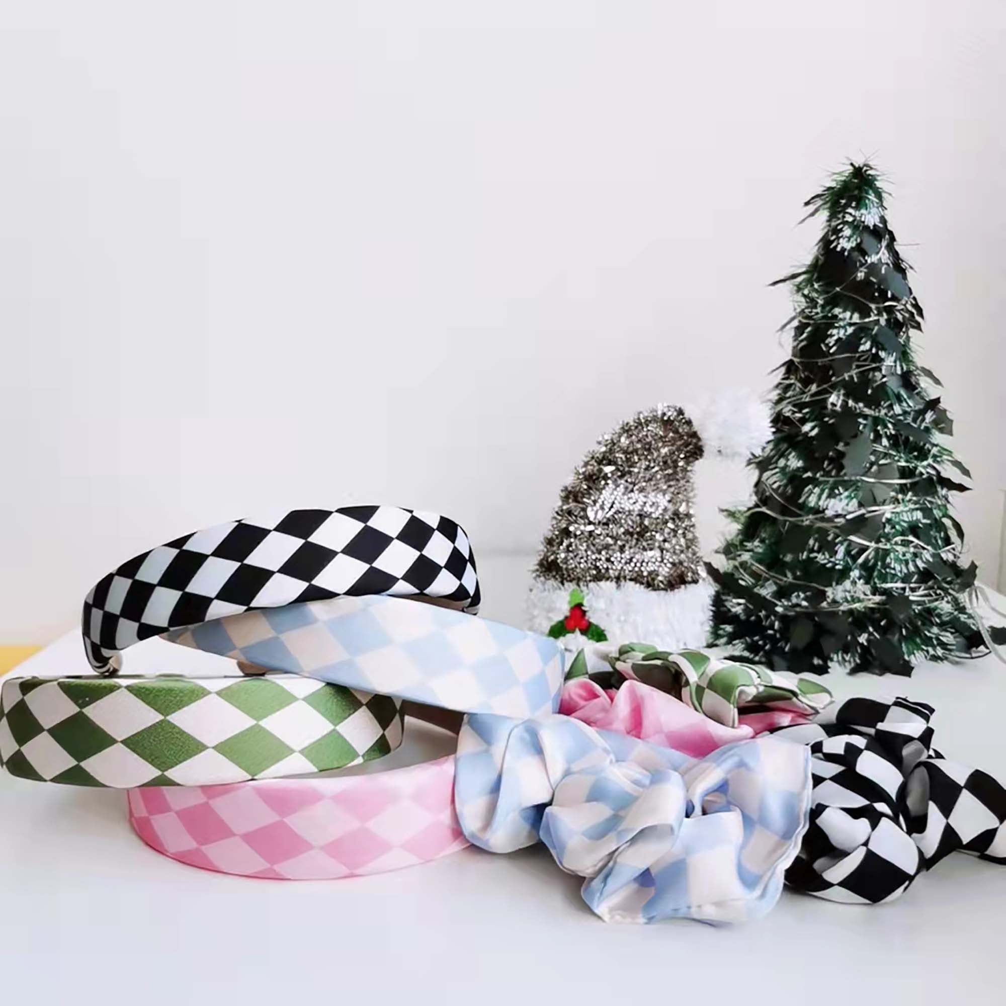 Chess Style Satin Hair Band & Hair Ties Set