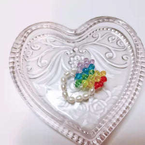 Handmade Color Bead Heart & Pearl Ring